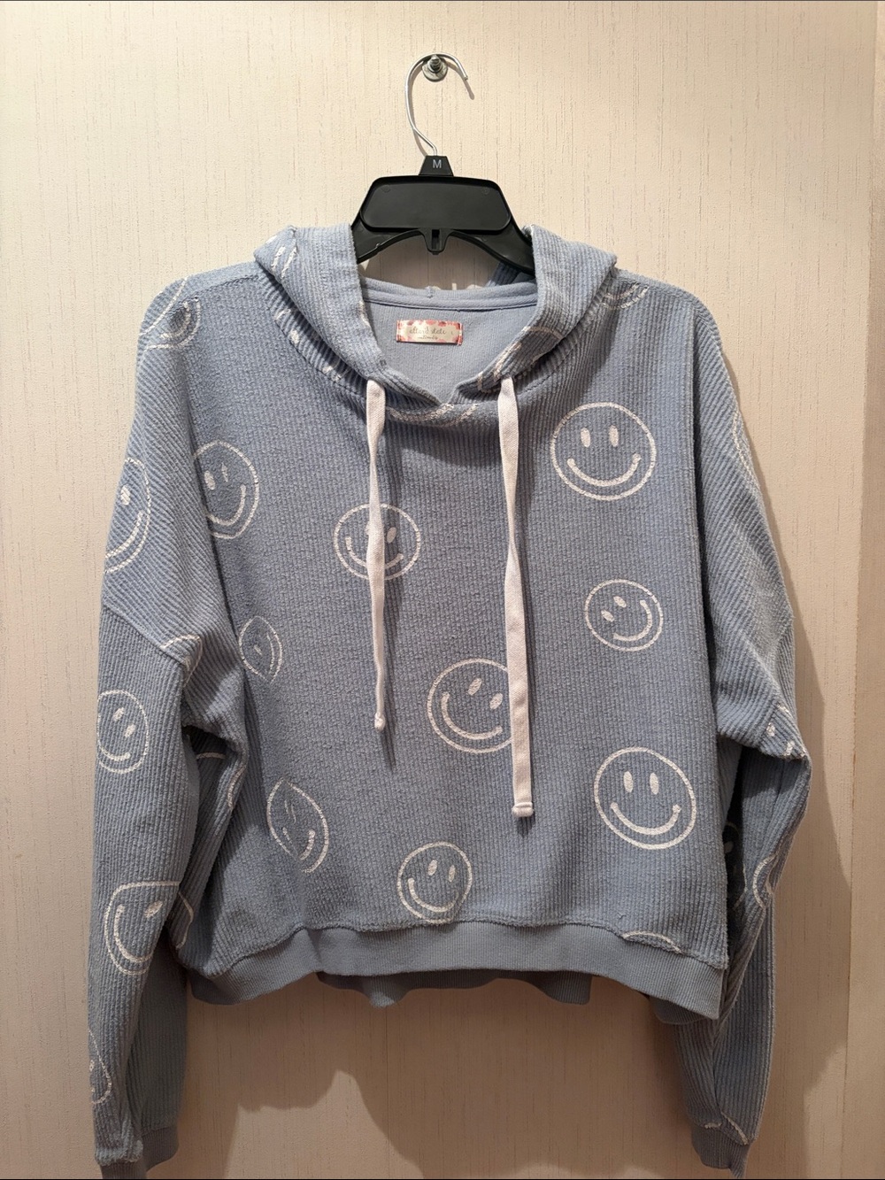 Altar'd State Light Blue Smiley Waffle-Knit Hoodie